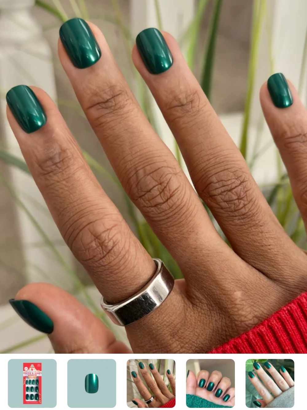 Olive and June Super Stick Mani Press On Nails in Emerald Chrome - Picture 2 of 9